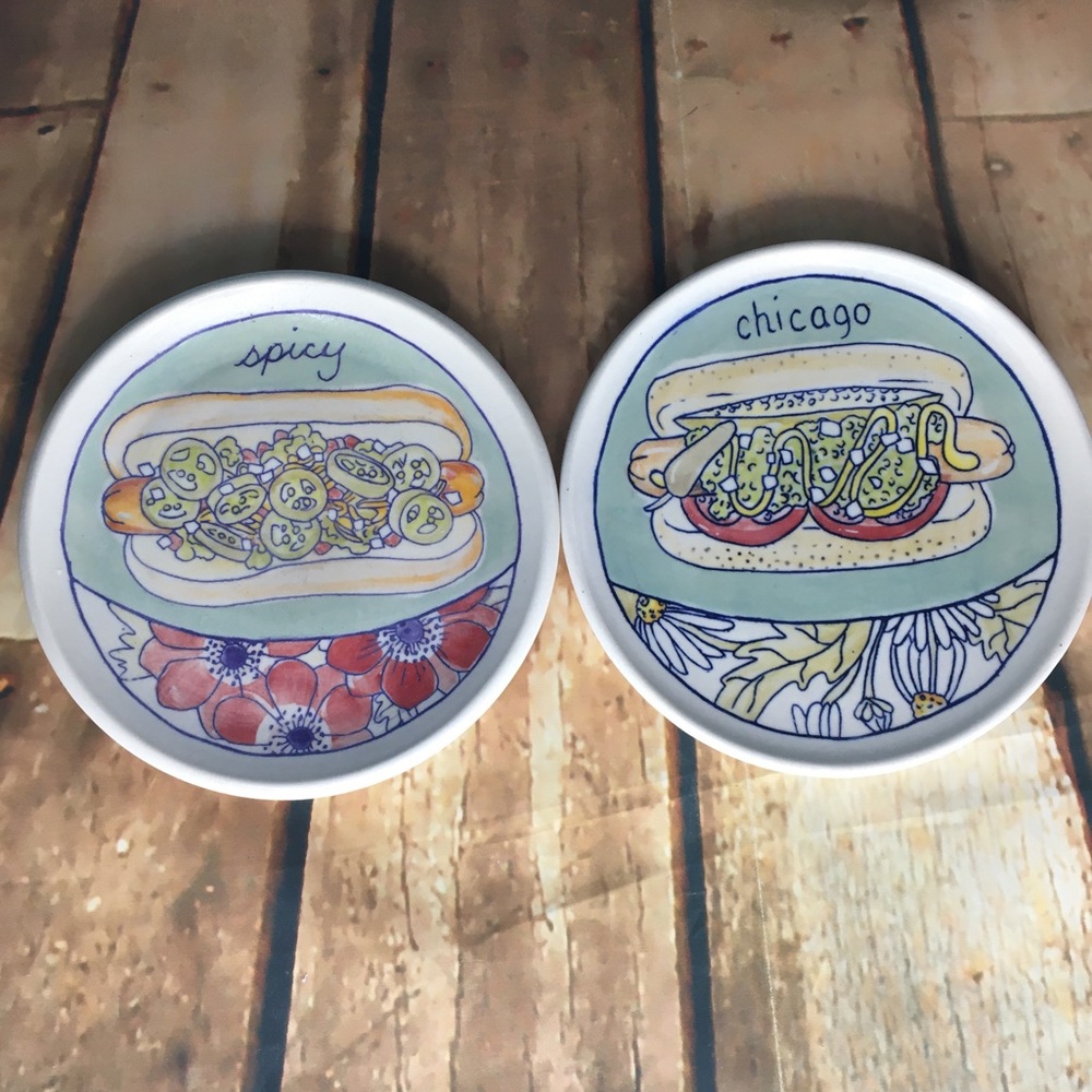 World’s Cutest Floral Hot Dog Plates Handmade Ceramic 2015 MAD Bellingham, WA